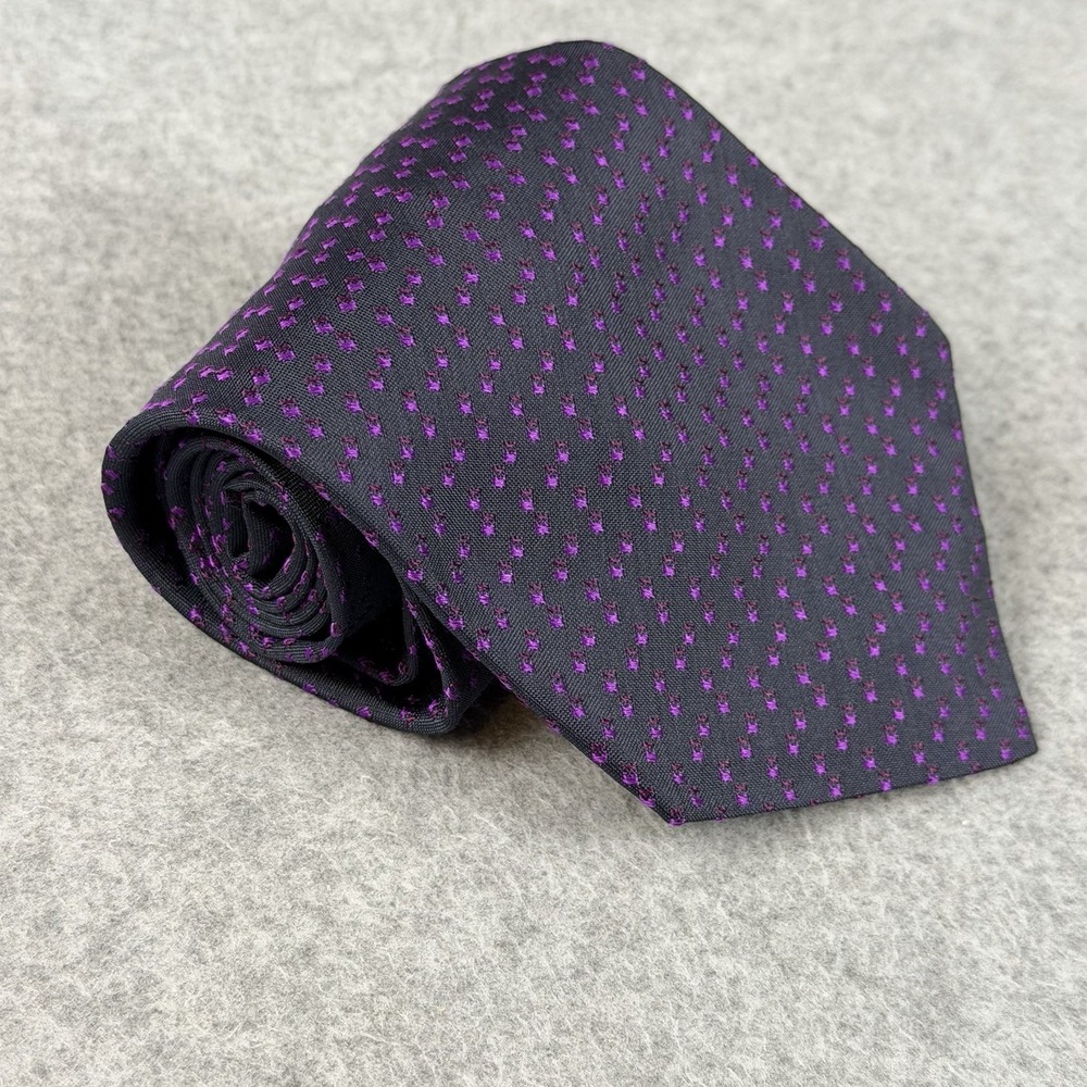Vintage Donna Karan NY Silk Tie Charcoal Purple Geometric USA Handmade 57x4"